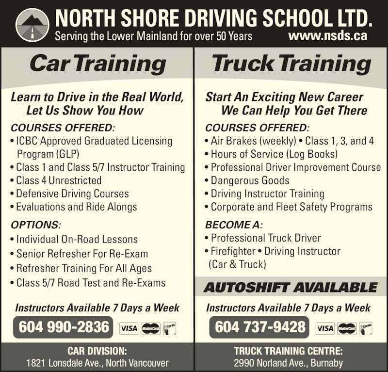 North Shore Driving School Truck Division Opening Hours 2990