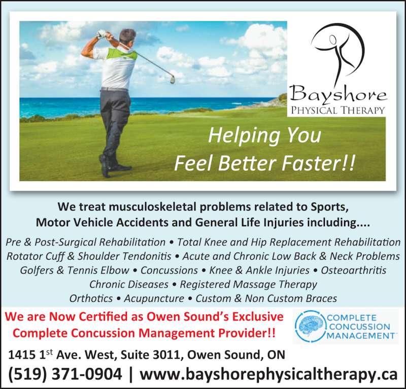 Bayshore Physical Therapy Opening Hours 1415 1st Ave W, Owen Sound, ON