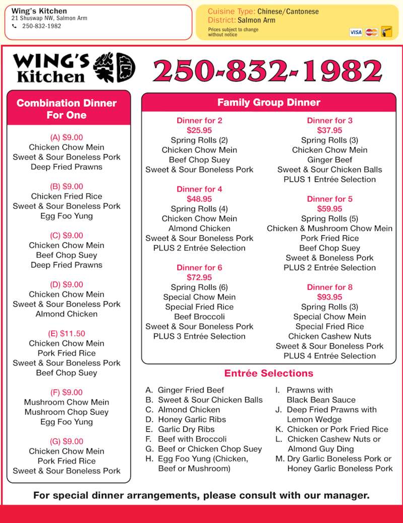 Wing's Kitchen Salmon Arm, BC 21 Shuswap St NW Canpages