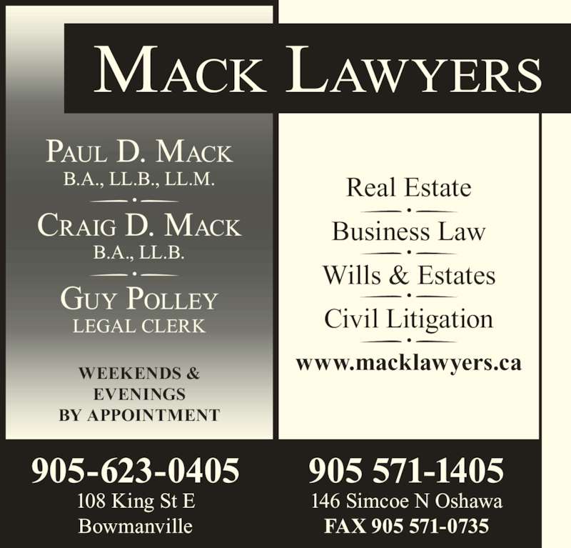 Mack Lawyers Opening Hours 146 Simcoe St N, Oshawa, ON