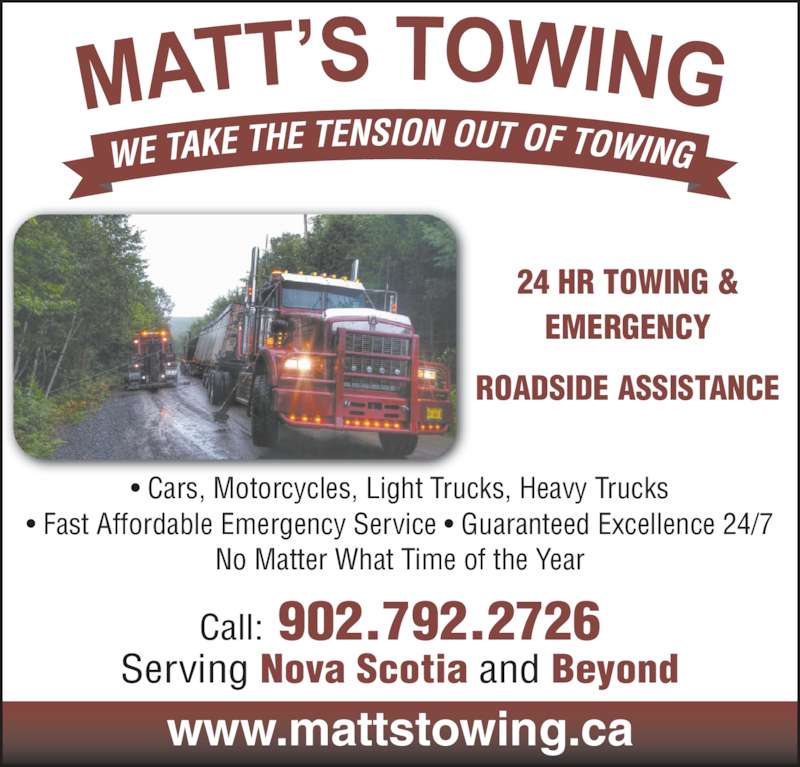 Matt's Towing Opening Hours 260 Mountain Rd, Windsor, NS