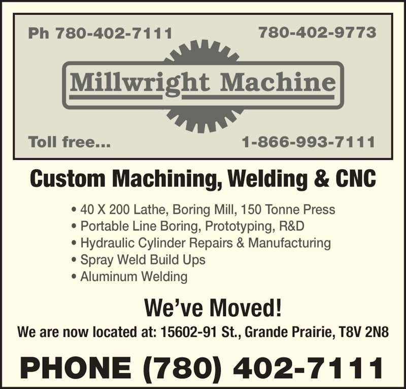Millwright Machine Opening Hours 15602 91 St, Grande Prairie, AB
