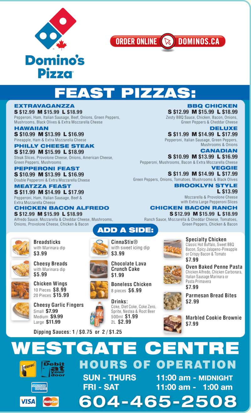 Domino's Pizza Menu & Prices 33020398 Dewdney Trunk Rd, Maple