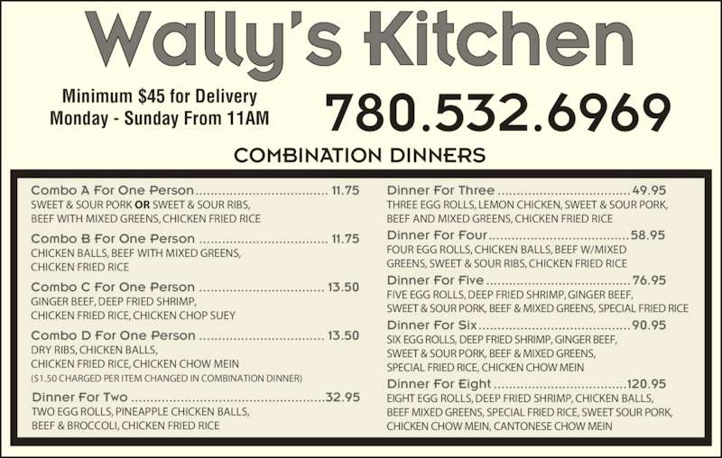 Wally's Kitchen Menu, Hours & Prices 9302 100 St, Grande Prairie, AB