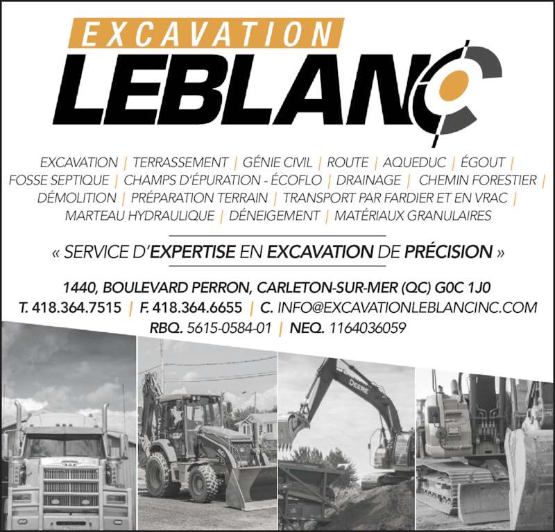 Excavation Leblanc Inc Opening Hours 1440, boul Pérron, Carleton, QC