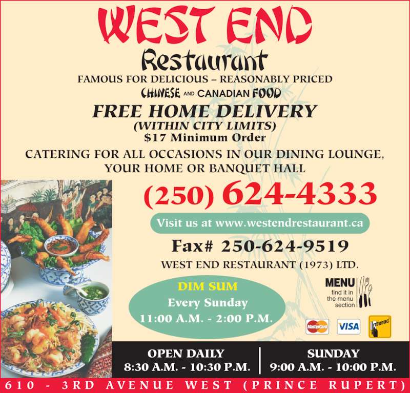 West End Restaurant (1973) Ltd Menu, Hours & Prices 610 3rd Ave W