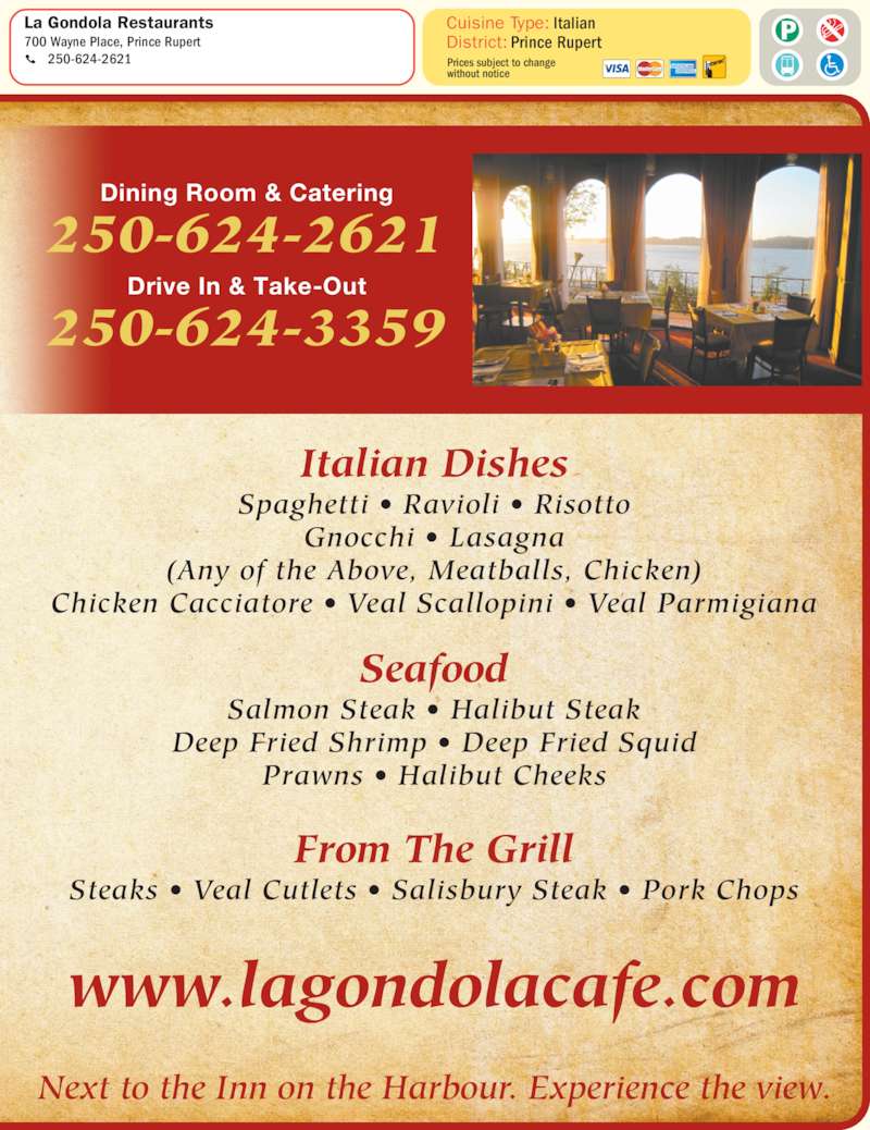 La Gondola Menu, Hours & Prices 710 1st Ave W, Prince Rupert, BC