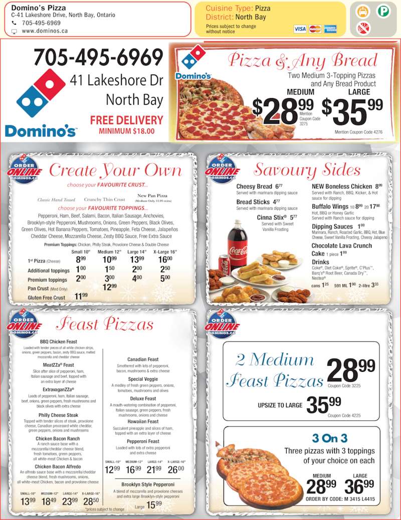 domino prices and menu