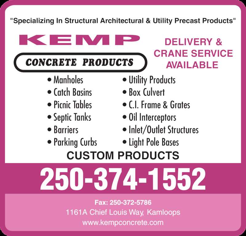Kemp Concrete Products Opening Hours 1161A Chief Louis Way