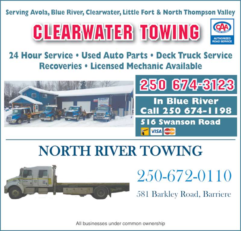 Clearwater Towing Opening Hours 516 Swanson Rd, Clearwater, BC