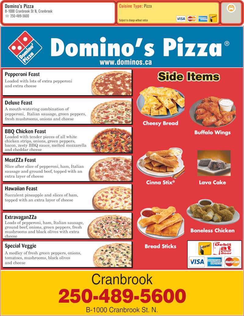 Domino's Pizza Menu, Hours & Prices 1000 Cranbrook Street N