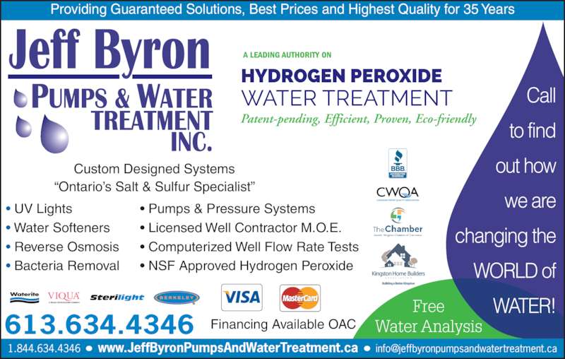 Jeff Byron Pumps & Water Treatment Kingston, ON 2973 Unity Canpages