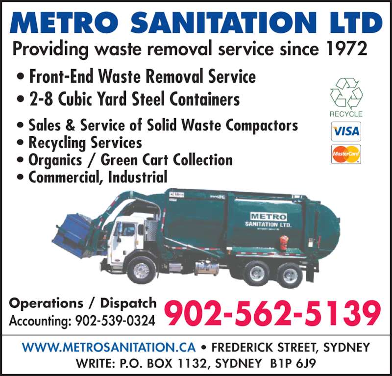 Metro Sanitation Ltd Opening Hours 320 Frederick St, Sydney, NS
