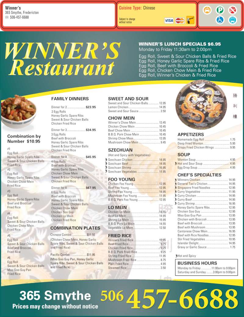 Winners Restaurant Menu, Hours & Prices 365 Smythe St, Fredericton, NB