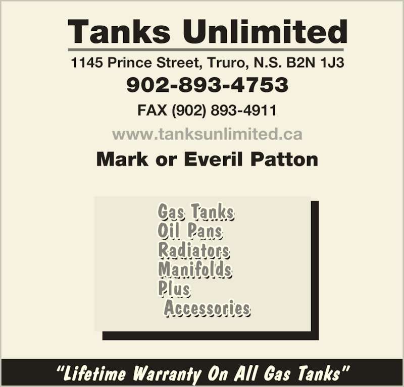 Tanks Unlimited Opening Hours 1145 Prince St, Truro, NS