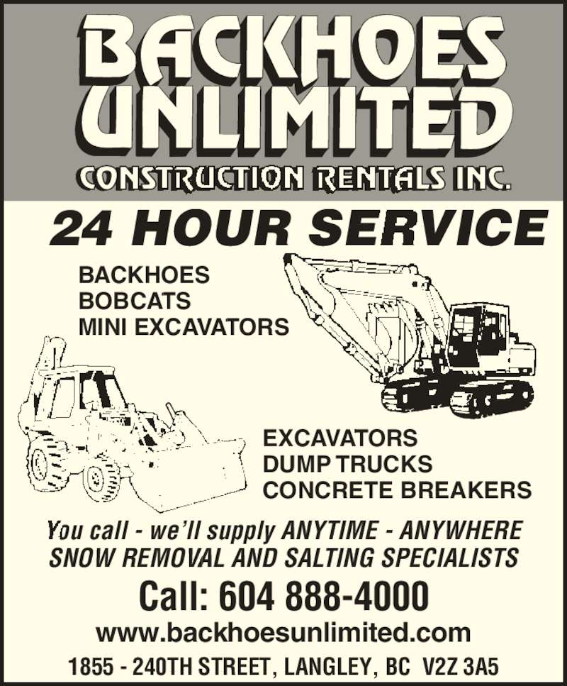Backhoes Unlimited Opening Hours 1855 240 St, Langley, BC