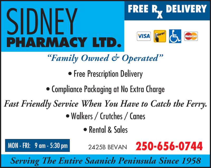 Sidney Pharmacy Ltd Opening Hours 2425 Bevan Ave, Sidney, BC