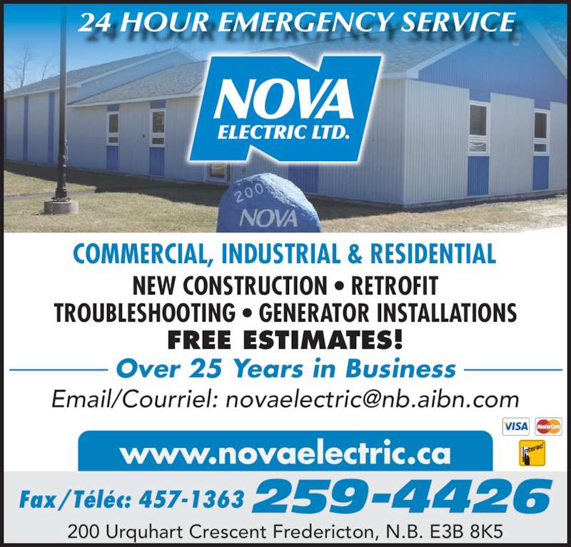 Nova Electric Ltd Opening Hours 200 Urquhart Cr, Fredericton, NB