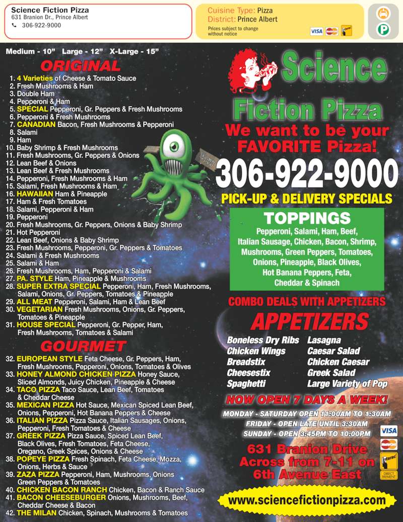 Science Fiction Pizza Prince Albert, SK 631 Branion Dr Canpages