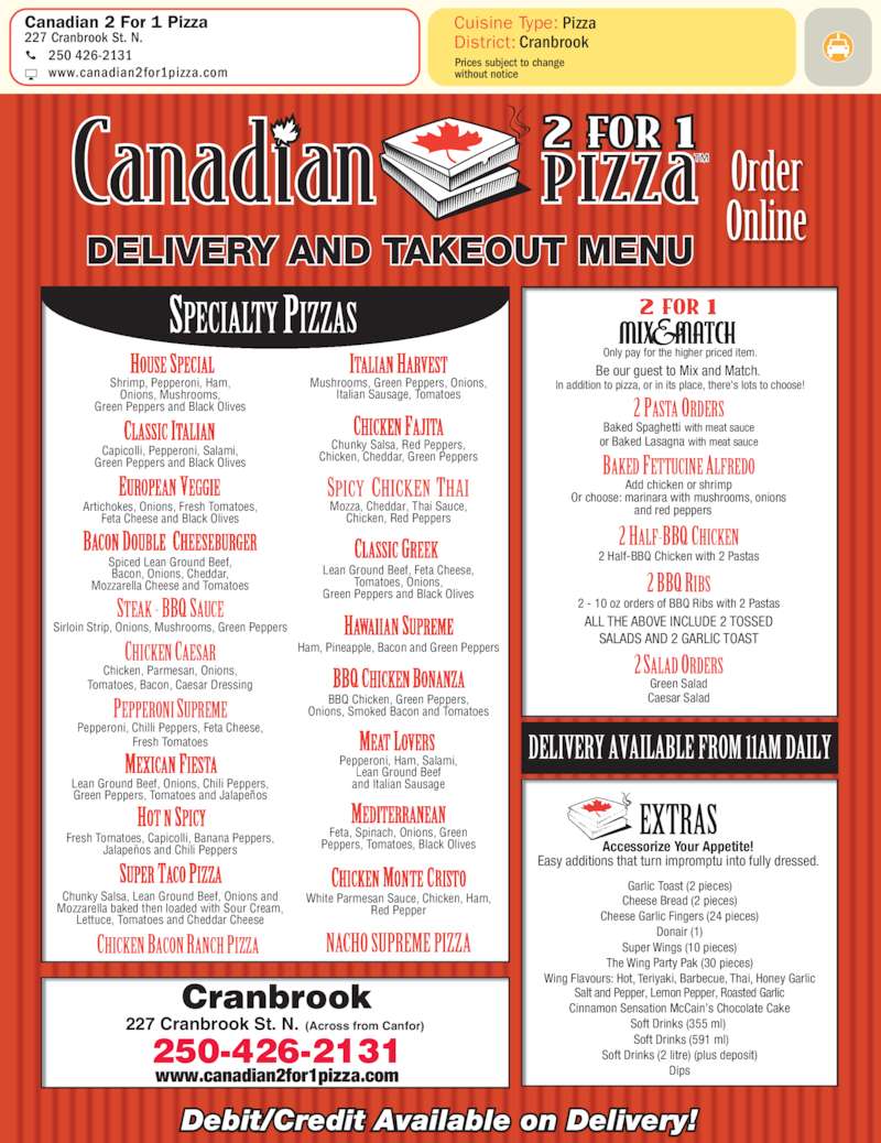 About the TJ's Concept BEST 2 FOR 1 PIZZA | Saskatoon | Warman PICKUP & DELIVERY. BEST 2 FOR 1 PIZZA | Saskatoon | Warman PICKUP & DELIVERY 2 for 1 Pizza & Pasta Plus Nachos, Pitas, Salads, and More! Order Now. Our pizzas are made fresh from scratch. See Our Menu. RINGERS ORIGINAL PIZZA, - Betts Ave, Saskatoon.