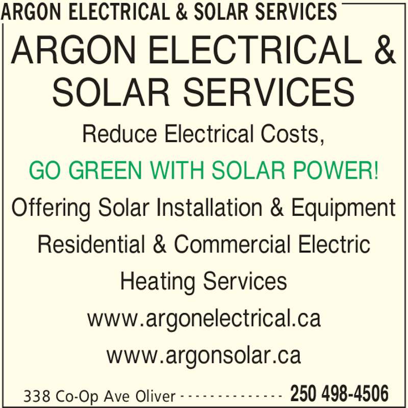 Argon Electrical &amp; Solar Services - Oliver, BC - 338 Co-Op 
