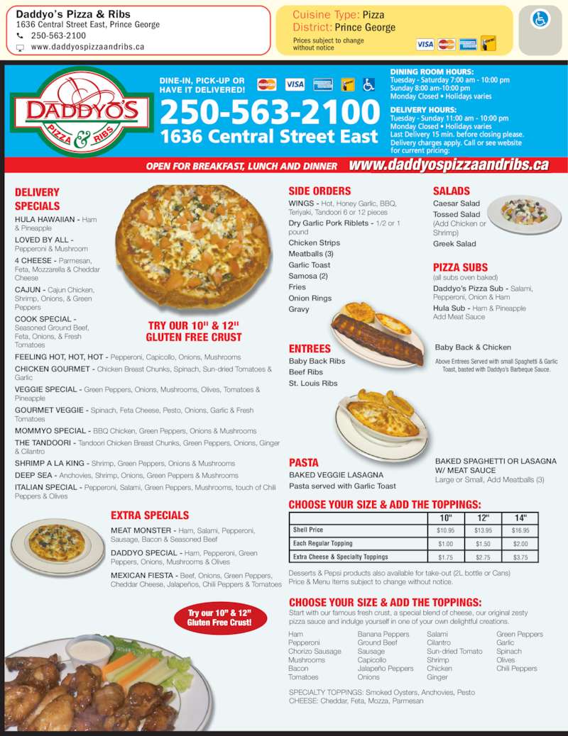 Daddyo's Pizza & Ribs Prince BC 1630 Central St E Canpages