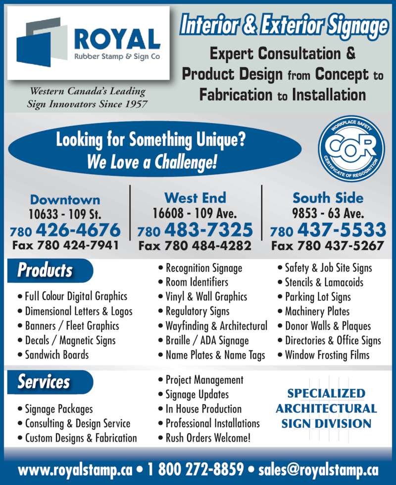 Royal Rubber Stamp Co Ltd Opening Hours 10633 109th Street NW, Edmonton, AB