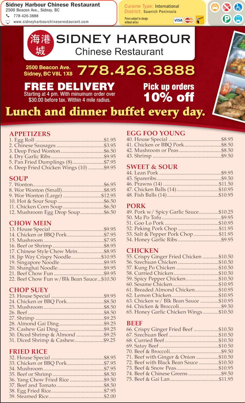 Sidney Harbour Chinese Restaurant Sidney, BC 2500 Beacon Ave Canpages
