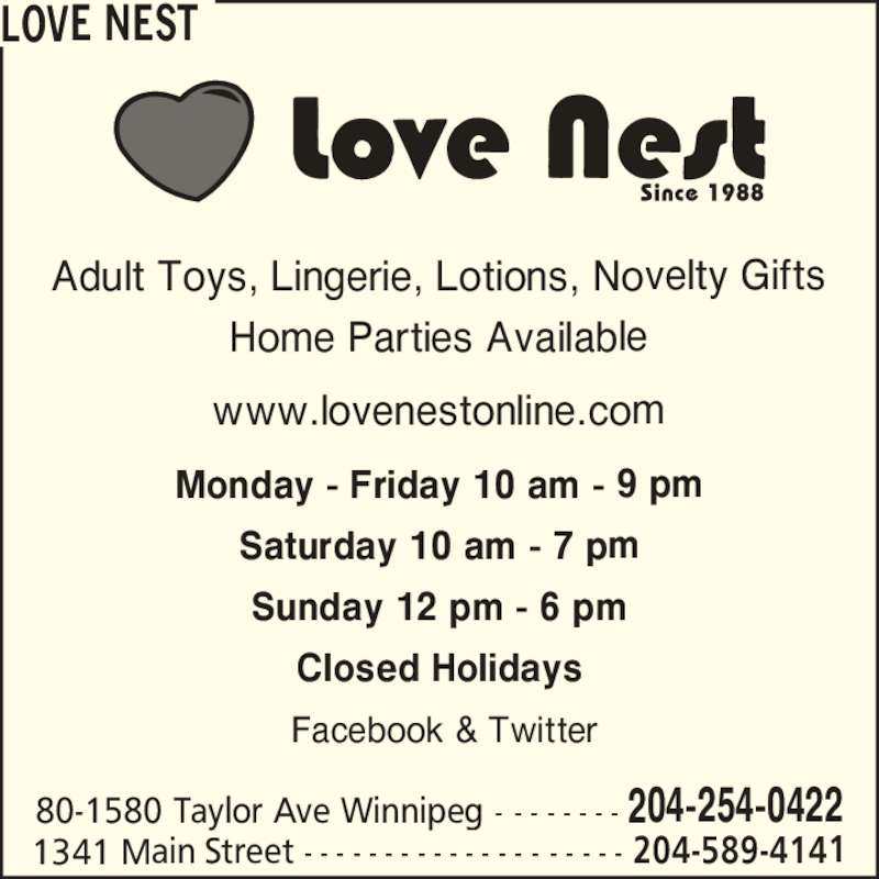 Love Nest Opening Hours 801580 Taylor Ave, Winnipeg, MB