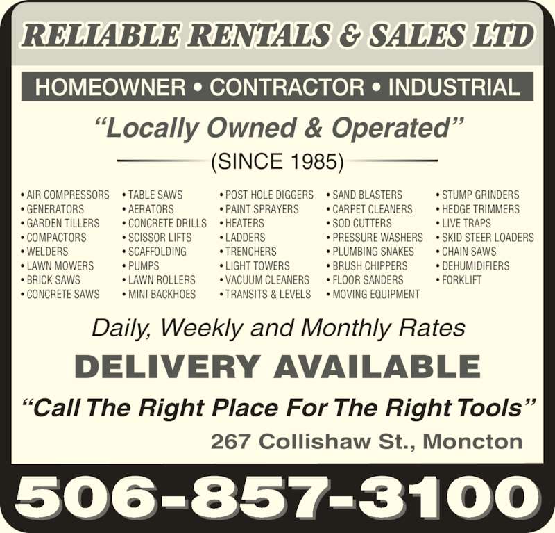 Reliable Rentals & Sales Ltd Opening Hours 267 Collishaw St