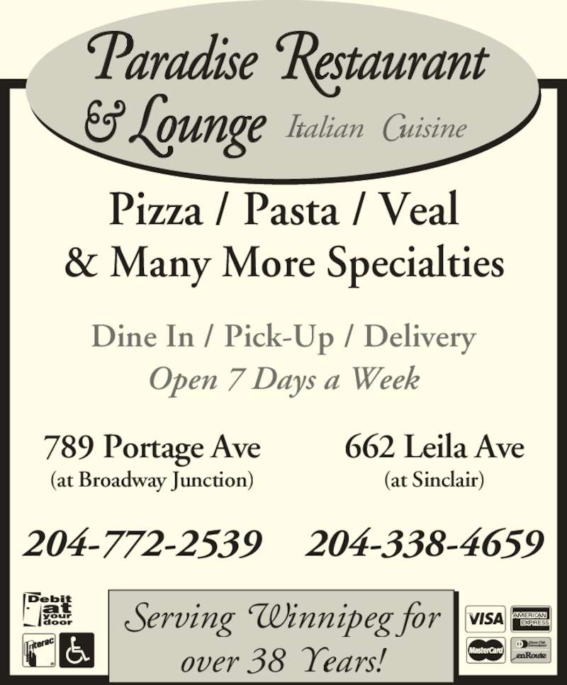 Paradise Restaurant Menu, Hours & Prices 662 Leila Ave, Winnipeg, MB