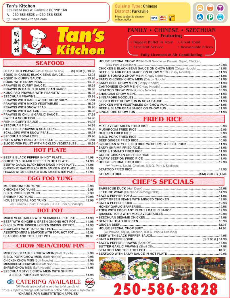 Tan's Kitchen Menu, Hours & Prices 332 Island Hwy W, Parksville, BC