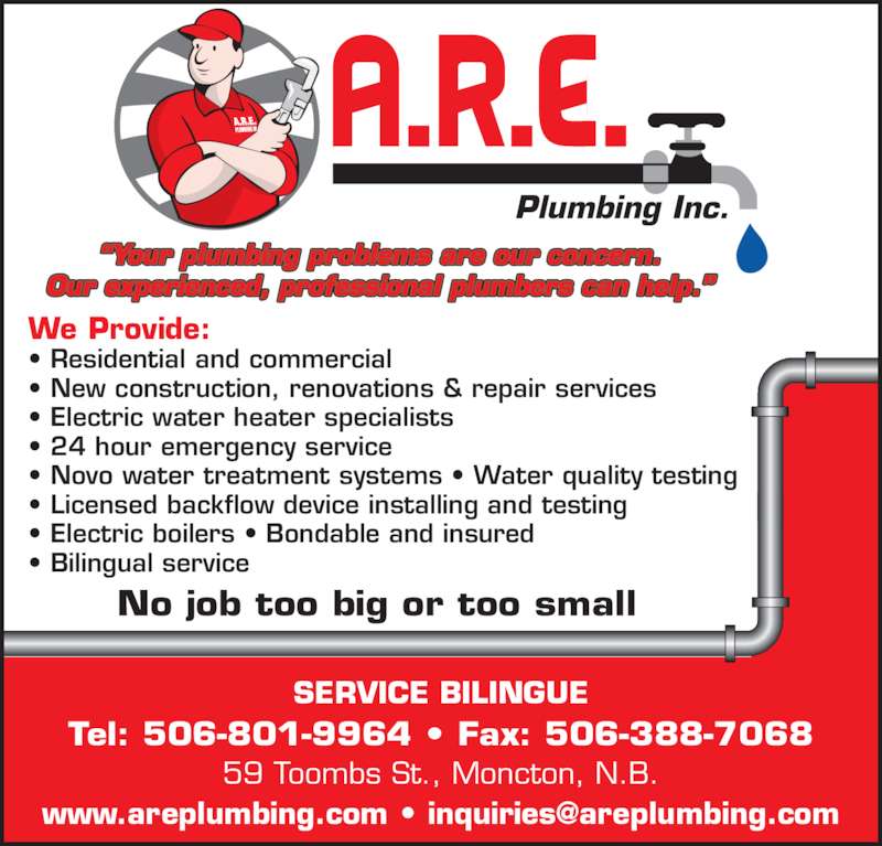 A R E Plumbing Inc - Opening Hours - 59 Toombs St, Moncton, NB