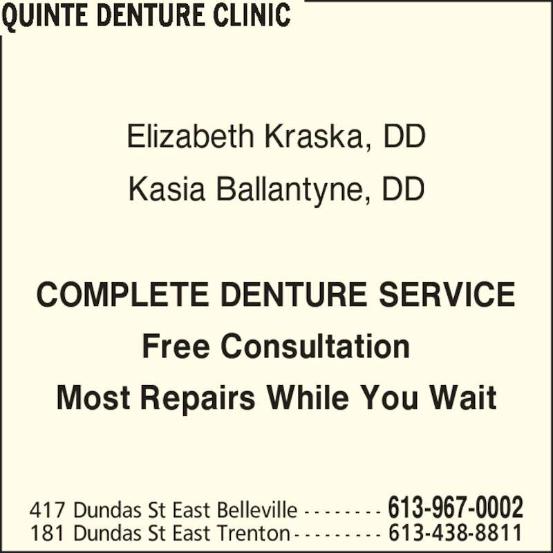 Quinte Denture Clinic 417 Dundas St E, Belleville, ON