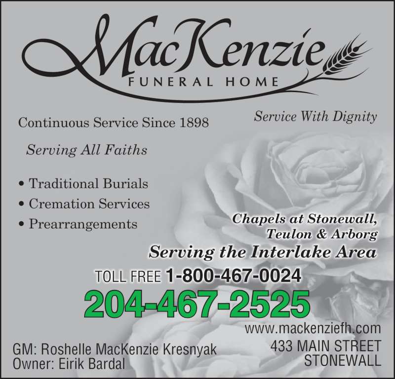 MacKenzie Funeral Service 433 Main St, Stonewall, MB