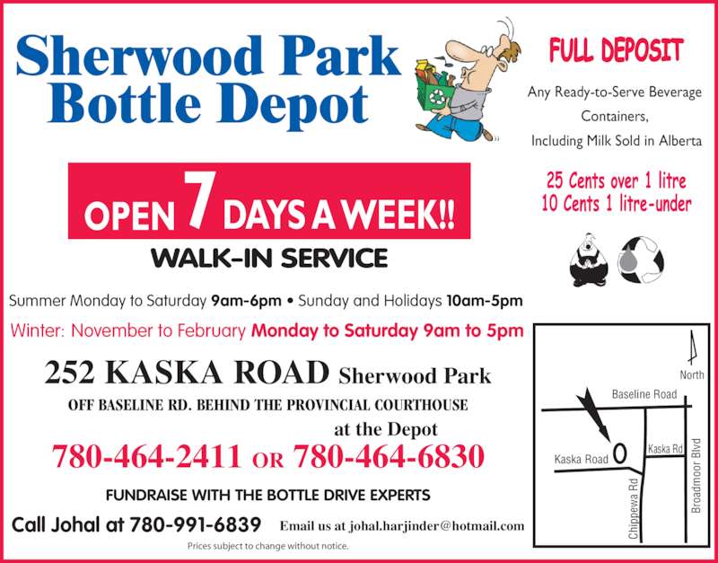 Sherwood Park Bottle Depots Ltd Opening Hours 252 Kaska Rd