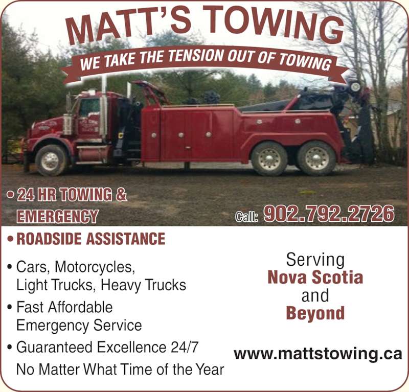 Matt's Towing Opening Hours 260 Mountain Rd, Windsor, NS