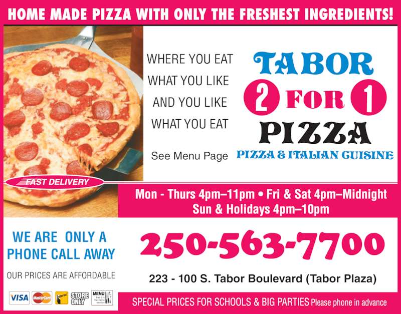 Tabor 2 For 1 Pizza Menu, Hours & Prices 223100 Tabor Blvd S