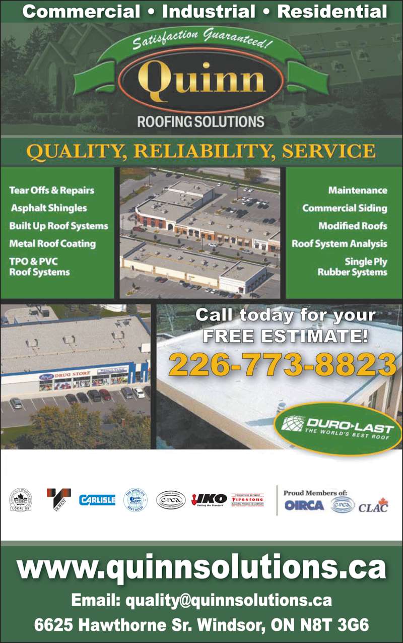 Quinn Roofing Solutions Inc Opening Hours 6625 Hawthorne Dr