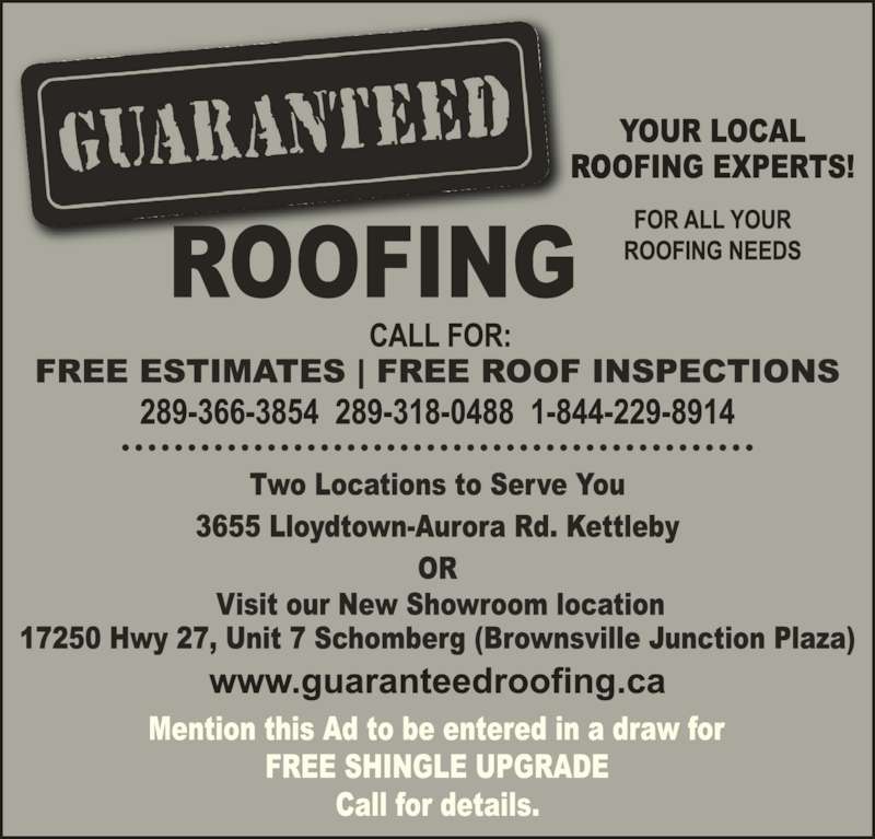 Guaranteed Roofing Opening Hours 3655 LloydtownAurora Rd, Kettleby, ON
